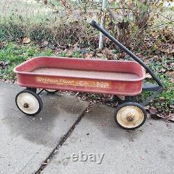 Rare Vintage Antique Western Flyer Champ Red Metal Pull Wagon 1950's Original