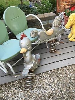 Rare Vintage Cast Aluminum Playground HORSE WITH SPRING game time saddle mates