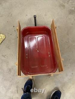 Rare Vintage Radio Flyer 2 Wheel Metal Wagon Tow-Behind Trailer with Wood Sides