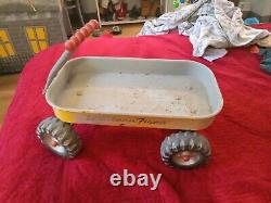 Rare Yellow Vintage Antique Western Flyer Champ Metal Pull Wagon