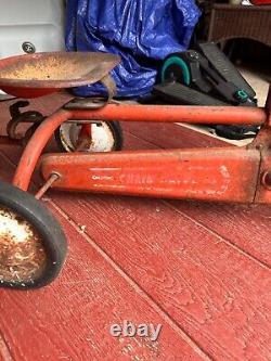 Rare, vintage, red western flyer chain pedal tractor, and wagon