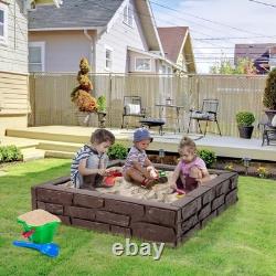 Sandbox with Cover and Bottom Liner 47 x 47 HDPE Kids Square Sandbox