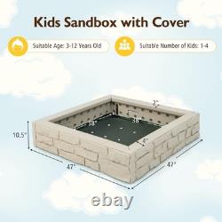 Sandbox with Cover and Bottom Liner 47 x 47 HDPE Kids Square Sandbox