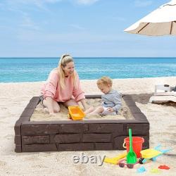 Sandbox with Cover and Bottom Liner 47 x 47 HDPE Kids Square Sandbox