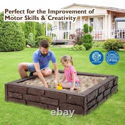 Sandbox with Cover and Bottom Liner 47 x 47 HDPE Kids Square Sandbox