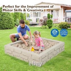 Sandbox with Cover and Bottom Liner 47 x 47 HDPE Kids Square Sandbox