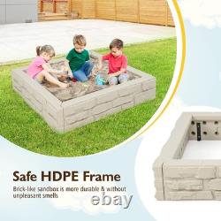 Sandbox with Cover and Bottom Liner 47 x 47 HDPE Kids Square Sandbox