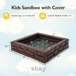 Sandbox with Cover and Bottom Liner 47 x 47 HDPE Kids Square Sandbox