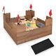 Solid Wood Kids Sandbox with 2 Bench Seats, Outdoor Sandpit with Storage Box & Flags