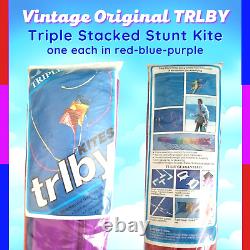 TRLBY Stunt Kite Triple Stack (red blue purple) Vintage Original Ships FREE