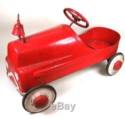 VINTAGE 1940's FIRE CHIEF STEEL METAL RED CHILD SIZE PEDAL CAR RUBBER WHEELS