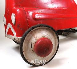 VINTAGE 1940's FIRE CHIEF STEEL METAL RED CHILD SIZE PEDAL CAR RUBBER WHEELS