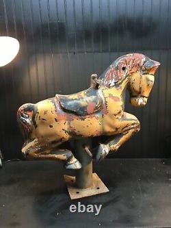 VINTAGE AMUSEMENT RIDE HORSE CAST METAL PLAYGROUND RIDING HORSE 27in