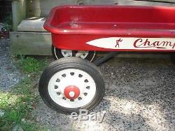 VINTAGE GARTON CHAMP Metal Pull Toy Wagon Spoke Rim Hard Rubber Tires