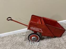 VINTAGE MURRAY PEDAL CAR, PEDAL TRACTOR Orange DUMP TRAC TRAILER, CART, WAGON