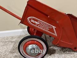 VINTAGE MURRAY PEDAL CAR, PEDAL TRACTOR Orange DUMP TRAC TRAILER, CART, WAGON