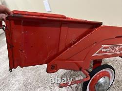 VINTAGE MURRAY PEDAL CAR, PEDAL TRACTOR Orange DUMP TRAC TRAILER, CART, WAGON