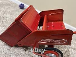 VINTAGE MURRAY PEDAL CAR, PEDAL TRACTOR Orange DUMP TRAC TRAILER, CART, WAGON