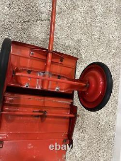 VINTAGE MURRAY PEDAL CAR, PEDAL TRACTOR Orange DUMP TRAC TRAILER, CART, WAGON