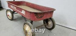 VINTAGE RADIO FLYER 90 RED WAGON, METAL, 34 x 15-1/2 x 4
