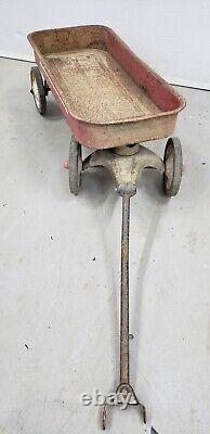 VINTAGE RADIO FLYER 90 RED WAGON, METAL, 34 x 15-1/2 x 4