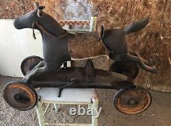 VTG 1930s Ride On Toy Horse Metal Pedal Car Horse Gallops Black Beauty Very Rare