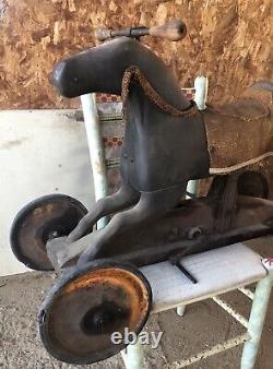 VTG 1930s Ride On Toy Horse Metal Pedal Car Horse Gallops Black Beauty Very Rare