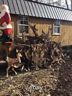 VTG. WoodenXMAS Display YARD/9 REINDEER/Sleigh 80's FREE Delivery? 100 Miles