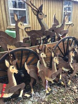 VTG. WoodenXMAS Display YARD/9 REINDEER/Sleigh 80's FREE Delivery? 100 Miles