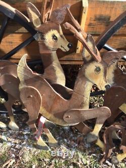 VTG. WoodenXMAS Display YARD/9 REINDEER/Sleigh 80's FREE Delivery? 100 Miles