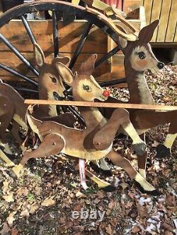 VTG. WoodenXMAS Display YARD/9 REINDEER/Sleigh 80's FREE Delivery? 100 Miles