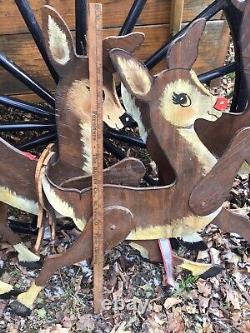 VTG. WoodenXMAS Display YARD/9 REINDEER/Sleigh 80's FREE Delivery? 100 Miles