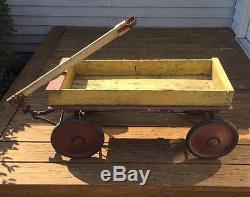 Vintage 1920's Wooden Wagon, Original Red & Yellow Paint, Nice Primitive Piece