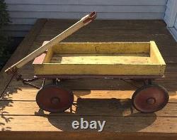 Vintage 1920's Wooden Wagon, Original Red & Yellow Paint, Nice Primitive Piece