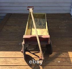 Vintage 1920's Wooden Wagon, Original Red & Yellow Paint, Nice Primitive Piece