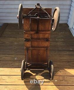 Vintage 1920's Wooden Wagon, Original Red & Yellow Paint, Nice Primitive Piece