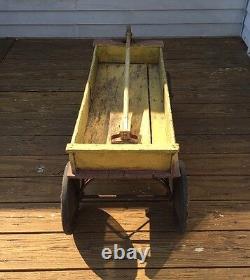 Vintage 1920's Wooden Wagon, Original Red & Yellow Paint, Nice Primitive Piece