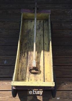 Vintage 1920's Wooden Wagon, Original Red & Yellow Paint, Nice Primitive Piece