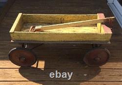 Vintage 1920's Wooden Wagon, Original Red & Yellow Paint, Nice Primitive Piece