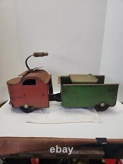 Vintage 1940's GARLAND RED FLYER Toy Steel Ride On Childs Dump Truck