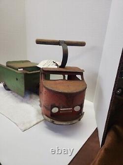 Vintage 1940's GARLAND RED FLYER Toy Steel Ride On Childs Dump Truck