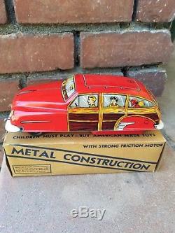 Vintage 1940's Lupor Tin Lithograph Toy Station Wagon with ORIGINAL BOX
