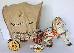 Vintage 1949 MOBO PIONEER antique toy PEDAL CAR old western cowboy COVERED WAGON