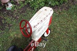 Vintage 1950's GARTON CHAIN DRIVE PEDAL TRACTOR RED & WHITE BLACK SEAT HTF