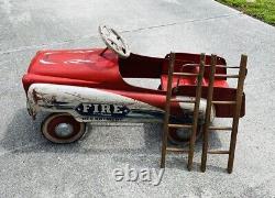 Vintage 1950's Murray Ohio MFG Co Fire Truck Pedal Car with 2 Ladders