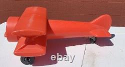 Vintage 1960 Kids Ride On Airplane Toy Hard Red Plastic Plane Noelting Faultless