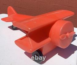 Vintage 1960 Kids Ride On Airplane Toy Hard Red Plastic Plane Noelting Faultless