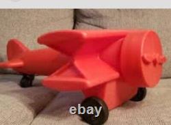 Vintage 1960 Kids Ride On Airplane Toy Hard Red Plastic Plane Noelting Faultless