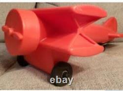 Vintage 1960 Kids Ride On Airplane Toy Hard Red Plastic Plane Noelting Faultless