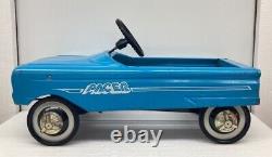Vintage 1960's Original Blue AMF Pacer Metal Pedal Car Ride-On Toy with Hub Caps